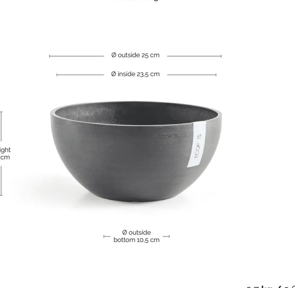 Ecopots plantenschaal Brussels grijs D 25 H 12 cm