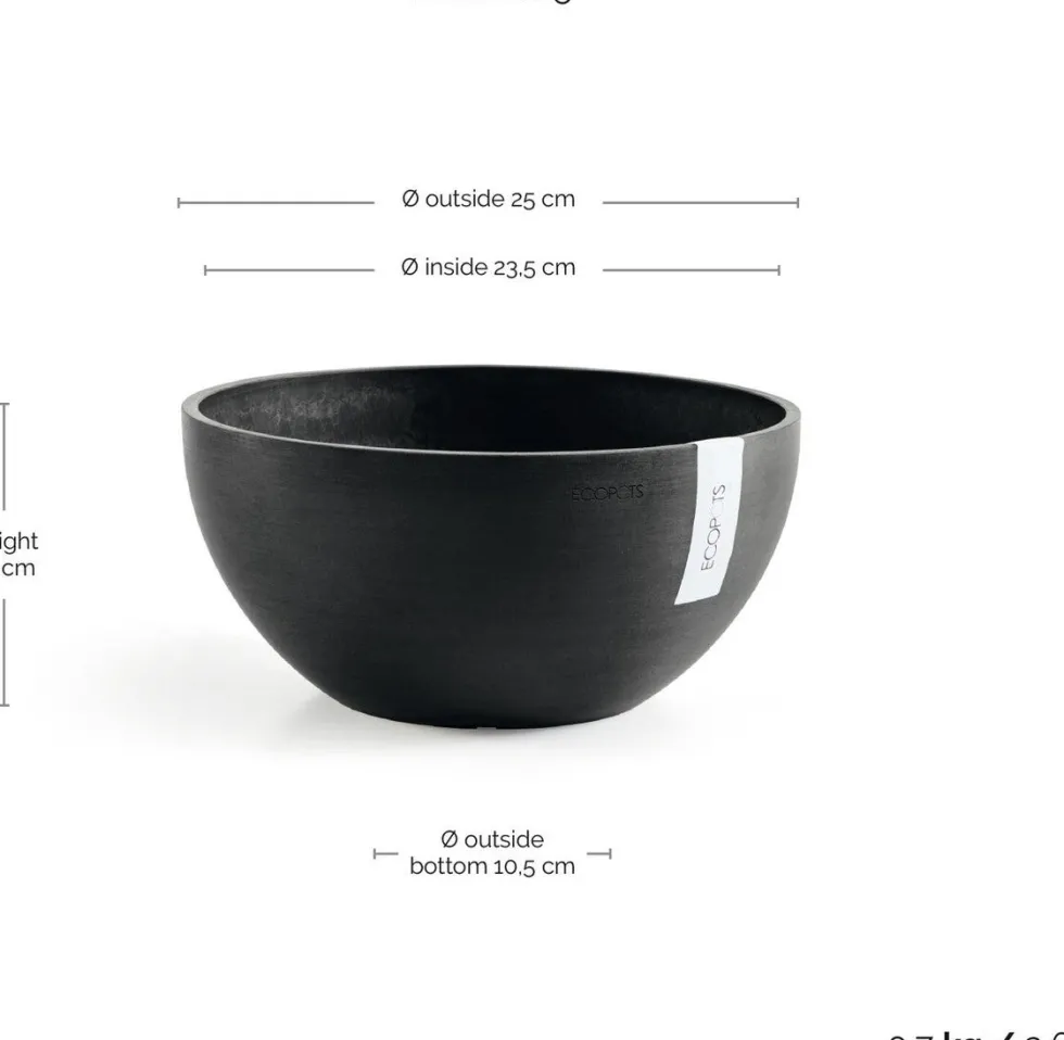 Ecopots plantenschaal Brussels donkergrijs D 25 H 12 cm