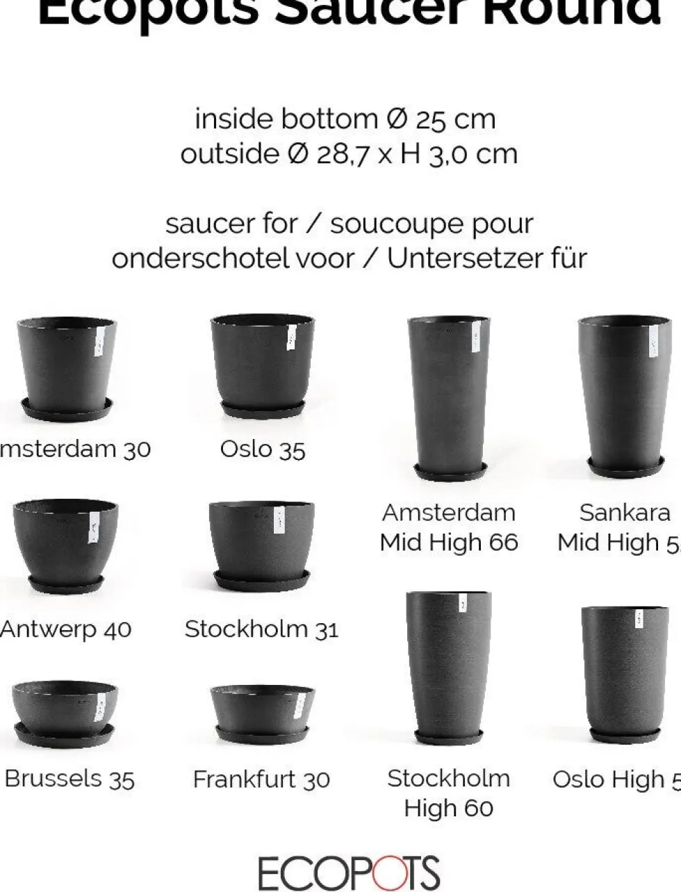 Ecopots plantenschotel Amsterdam donkergrijs D 28,7 H 3 cm