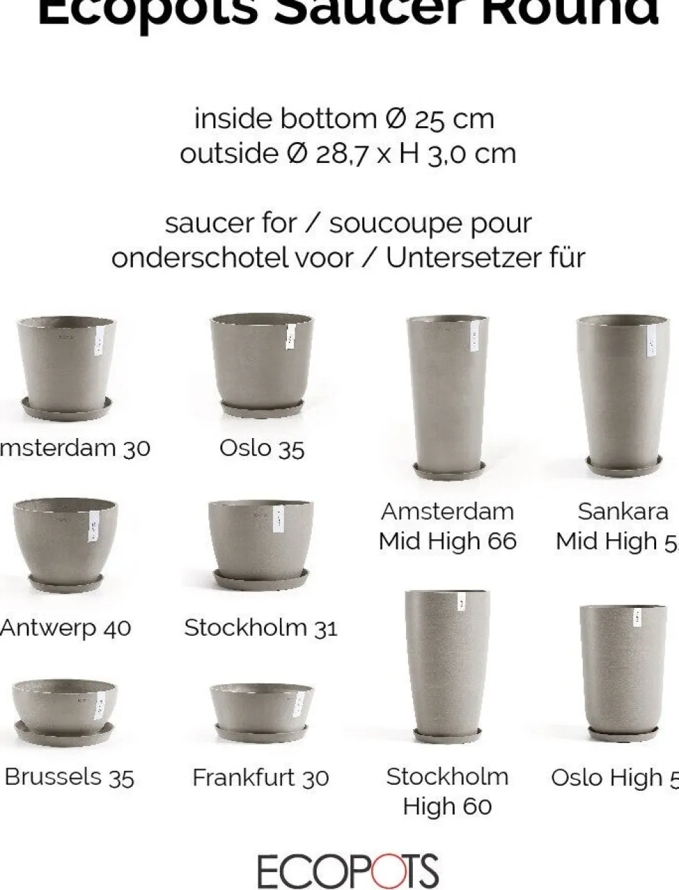 Ecopots plantenschotel Amsterdam taupe D 28,7 H 3 cm