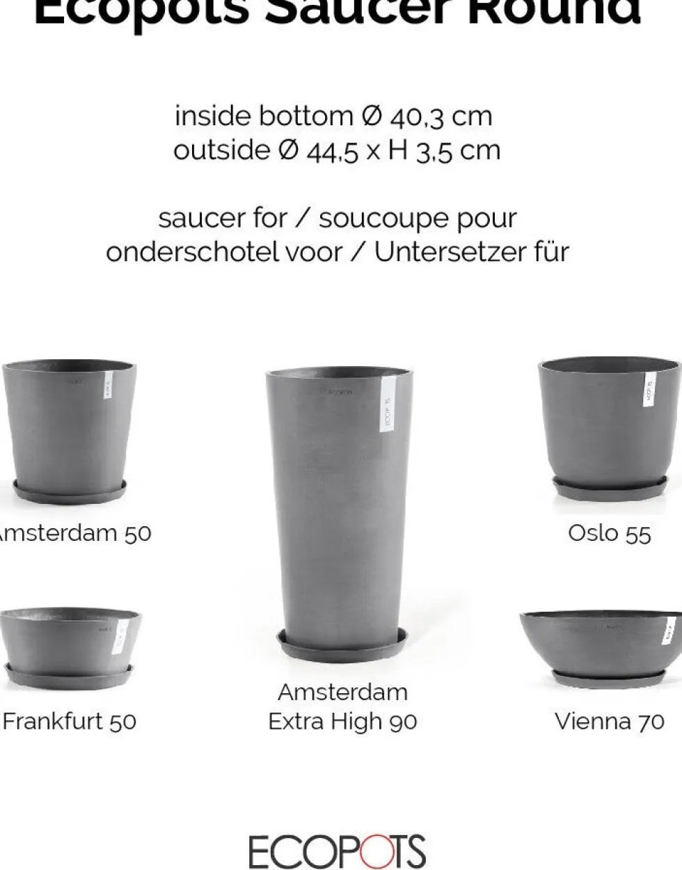 Ecopots plantenschotel Amsterdam grijs D 44,5 H 3,5 cm