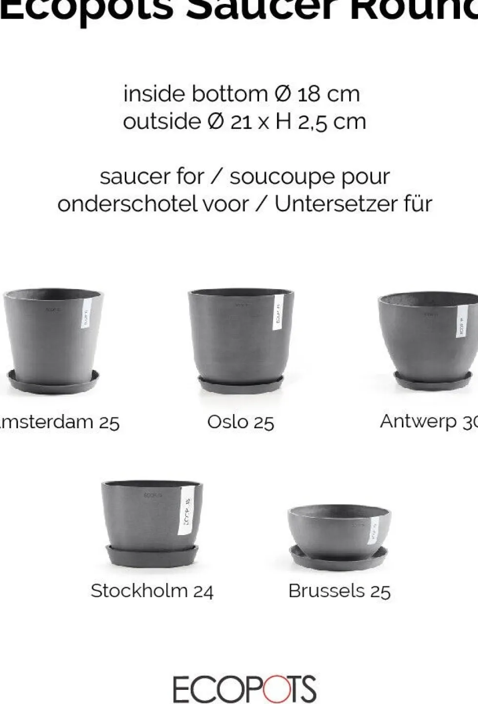 Ecopots plantenschotel Amsterdam grijs D 21 H 2,5 cm