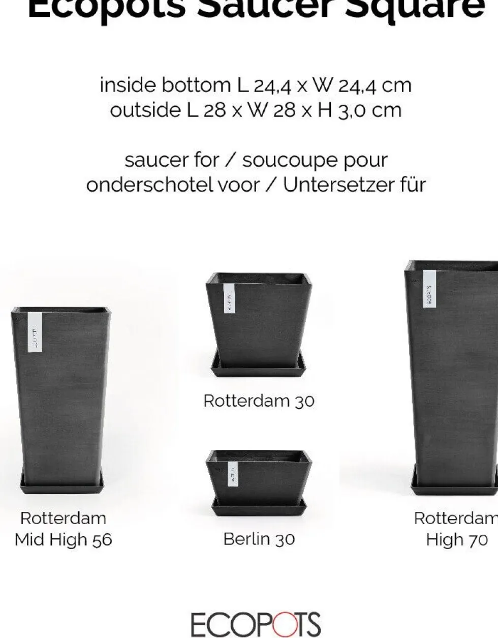 Ecopots plantenschotel Rotterdam donkergrijs 28 x 28 x 3 cm