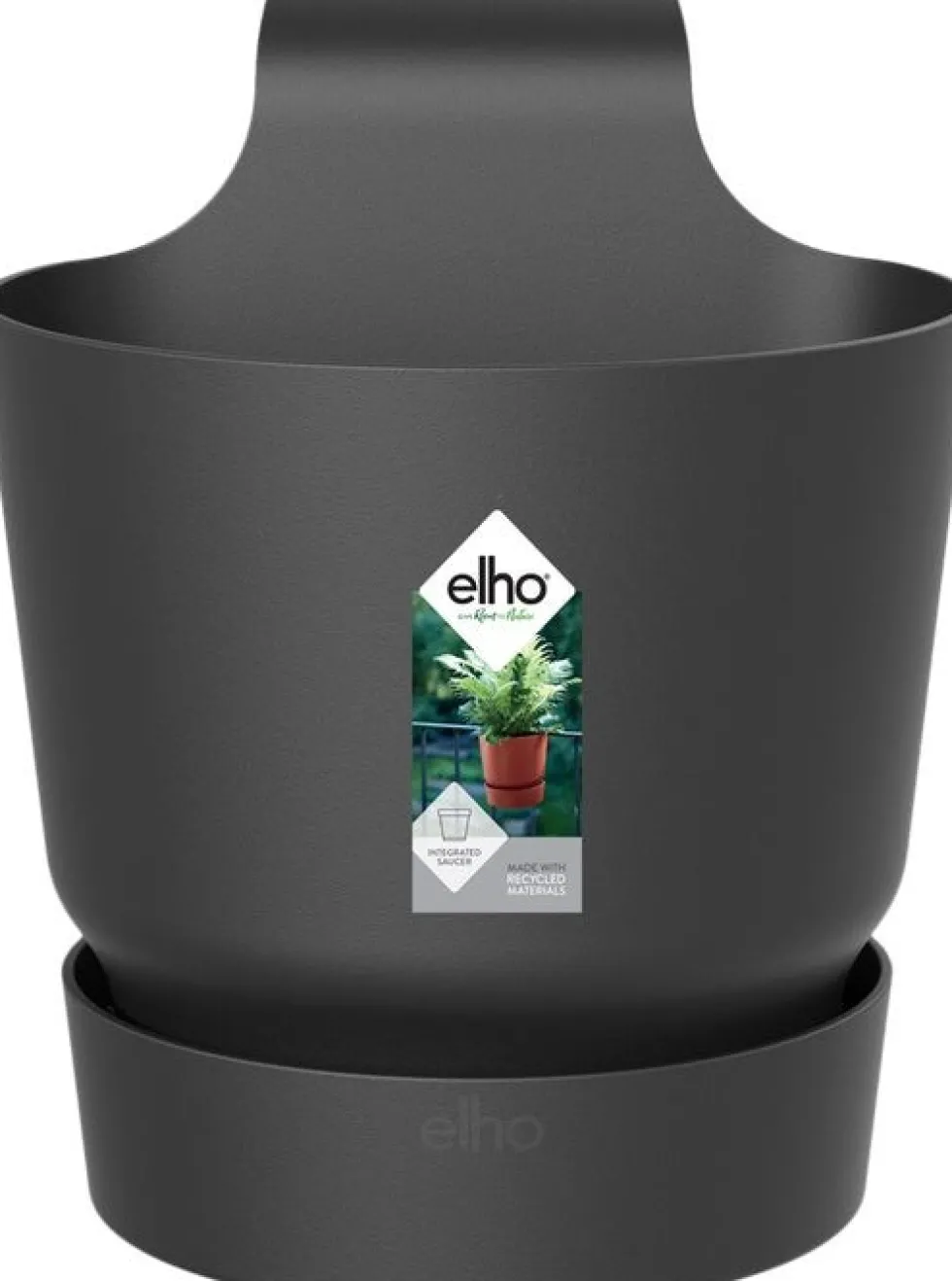 Elho balkonbak met waterreservoir Greenville zwart D 25,1 H 23,7 cm