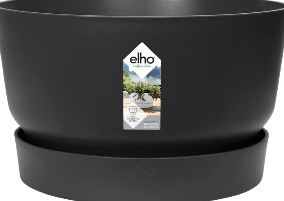 Elho bloempot met waterreservoir Greenville zwart D 32,5 H 19,4 cm