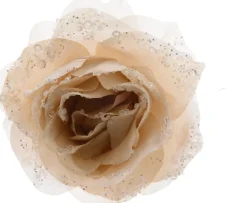 Everlands kerstclip roos crème D 14 H 8,5 cm