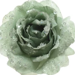 Everlands kerstclip roos groen D 14 H 8,5 cm