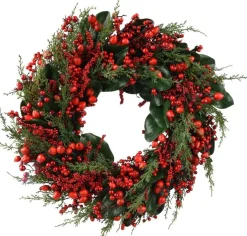 Everlands kerstkrans Big Berry groen / rood D 60 H 14 cm