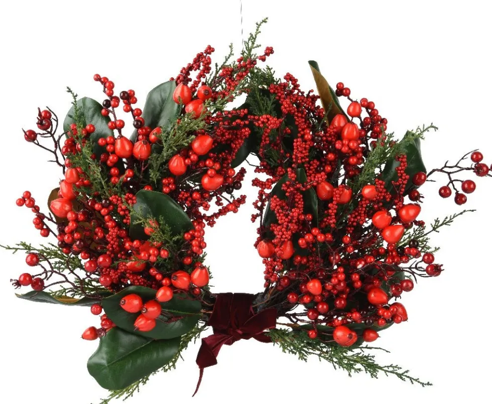 Everlands kerstkrans Big Berry groen / rood D 40 H 13 cm