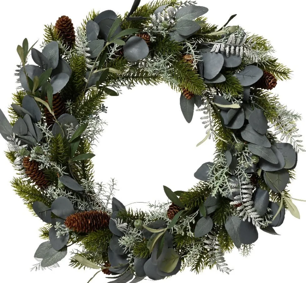 Everlands kerstkrans Mason groen / zilver D 60 H 12 cm