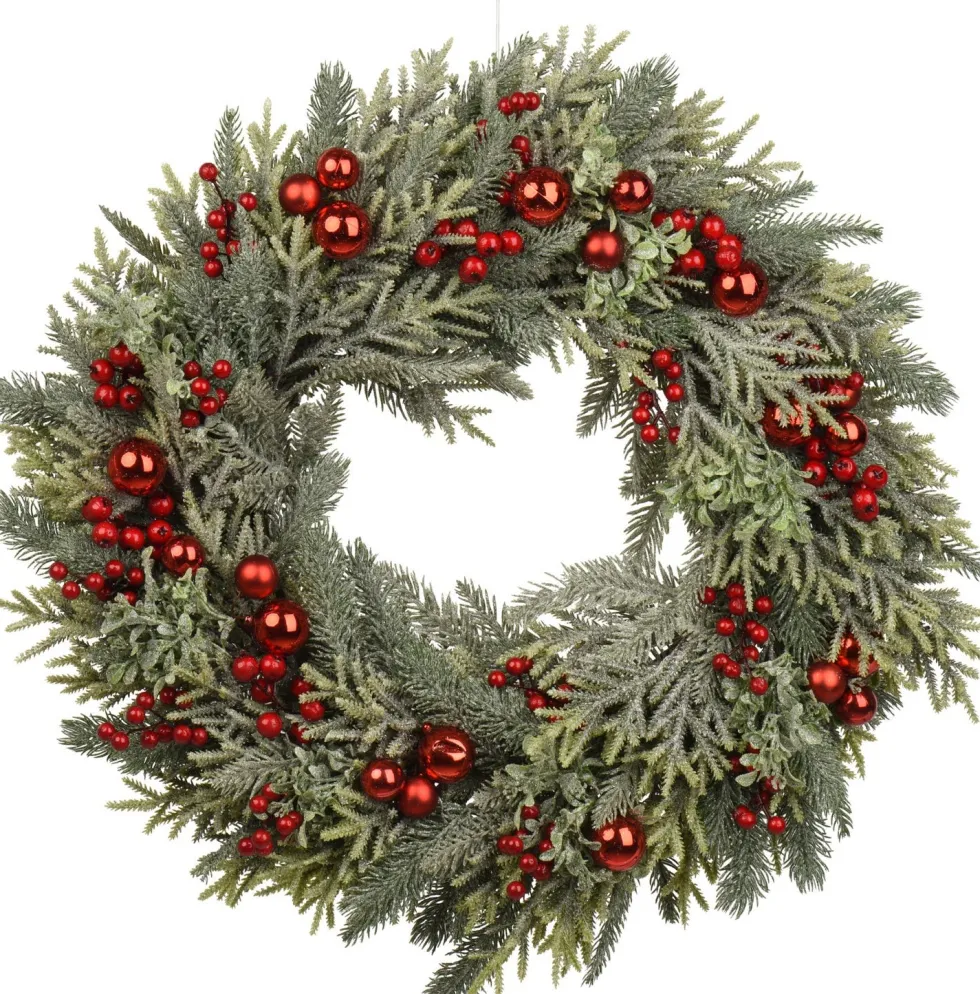 Everlands kerstkrans met rode bessen D 60 H 13 cm