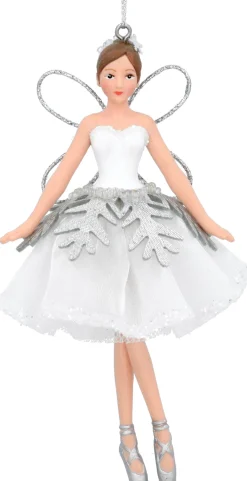 Gisela Graham kerst ornament Carina ballerina eerste positie wit / zilver 6 x 2 x 12 cm