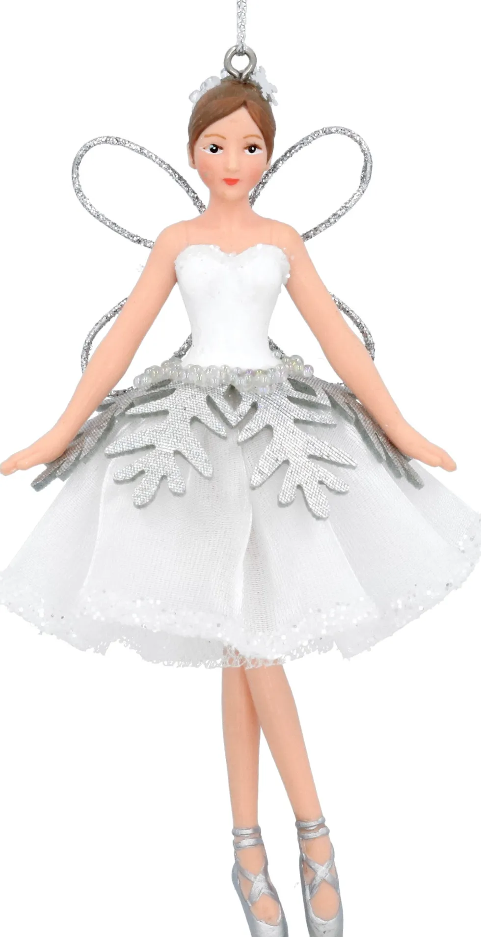 Gisela Graham kerst ornament Carina ballerina eerste positie wit / zilver 6 x 2 x 12 cm