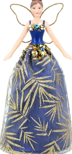 Gisela Graham piek Malene fee bladeren blauw / goud 8 x 8 x 18 cm