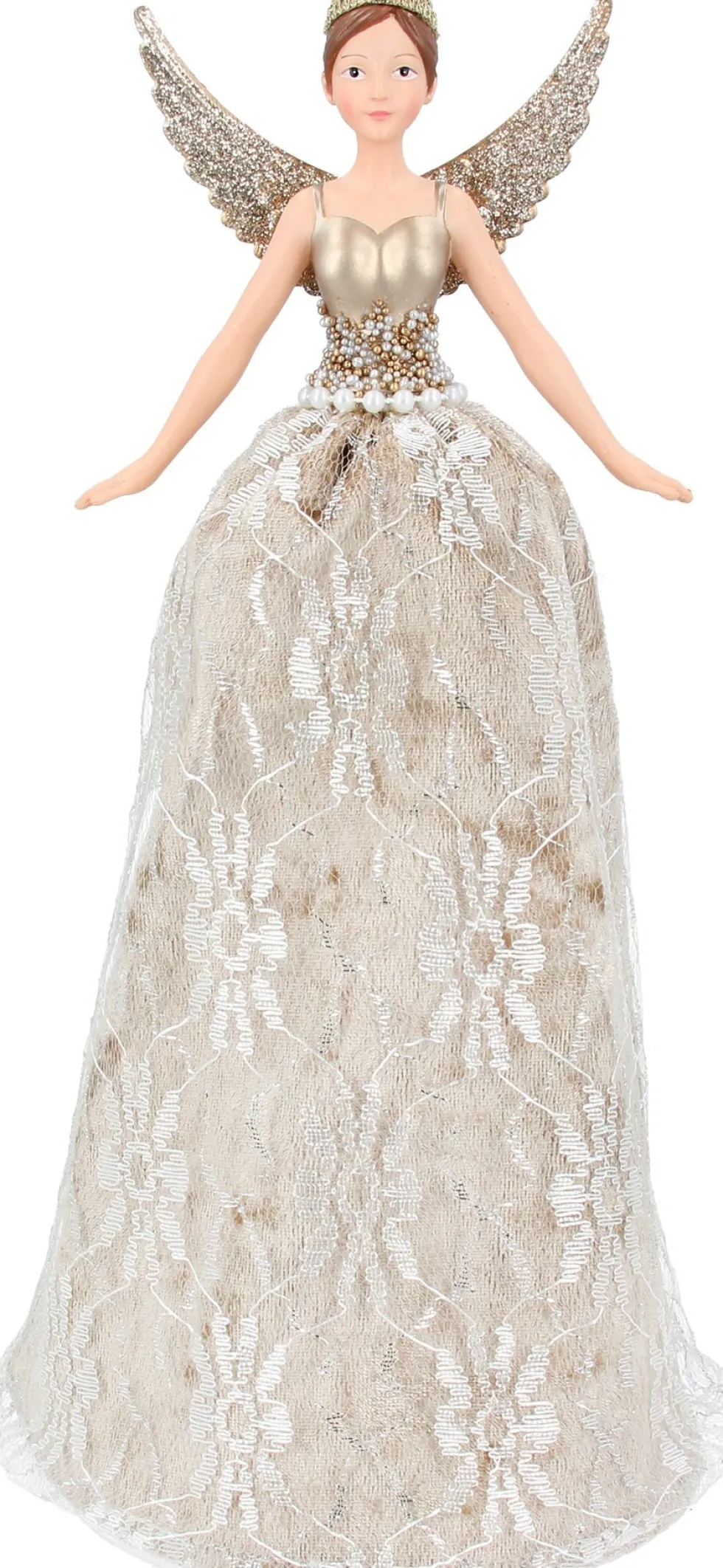 Gisela Graham piek Malene fee bloemen beige / goud 13 x 13 x 28 cm