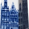 Heinen Delfts Blauw vaas huisjes wit / blauw 8 x 8 x 22,5 cm