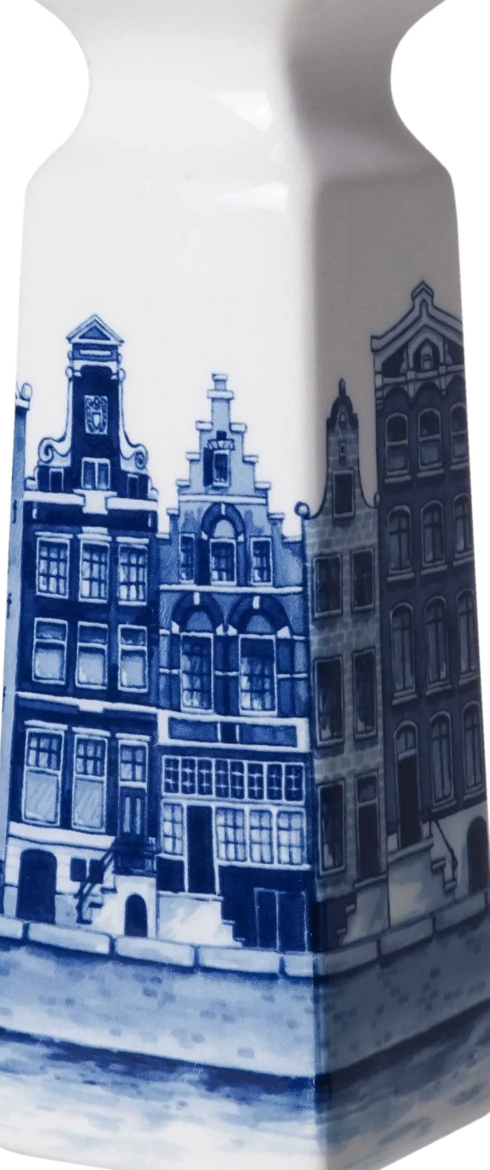 Heinen Delfts Blauw vaas huisjes wit / blauw 8 x 8 x 22,5 cm