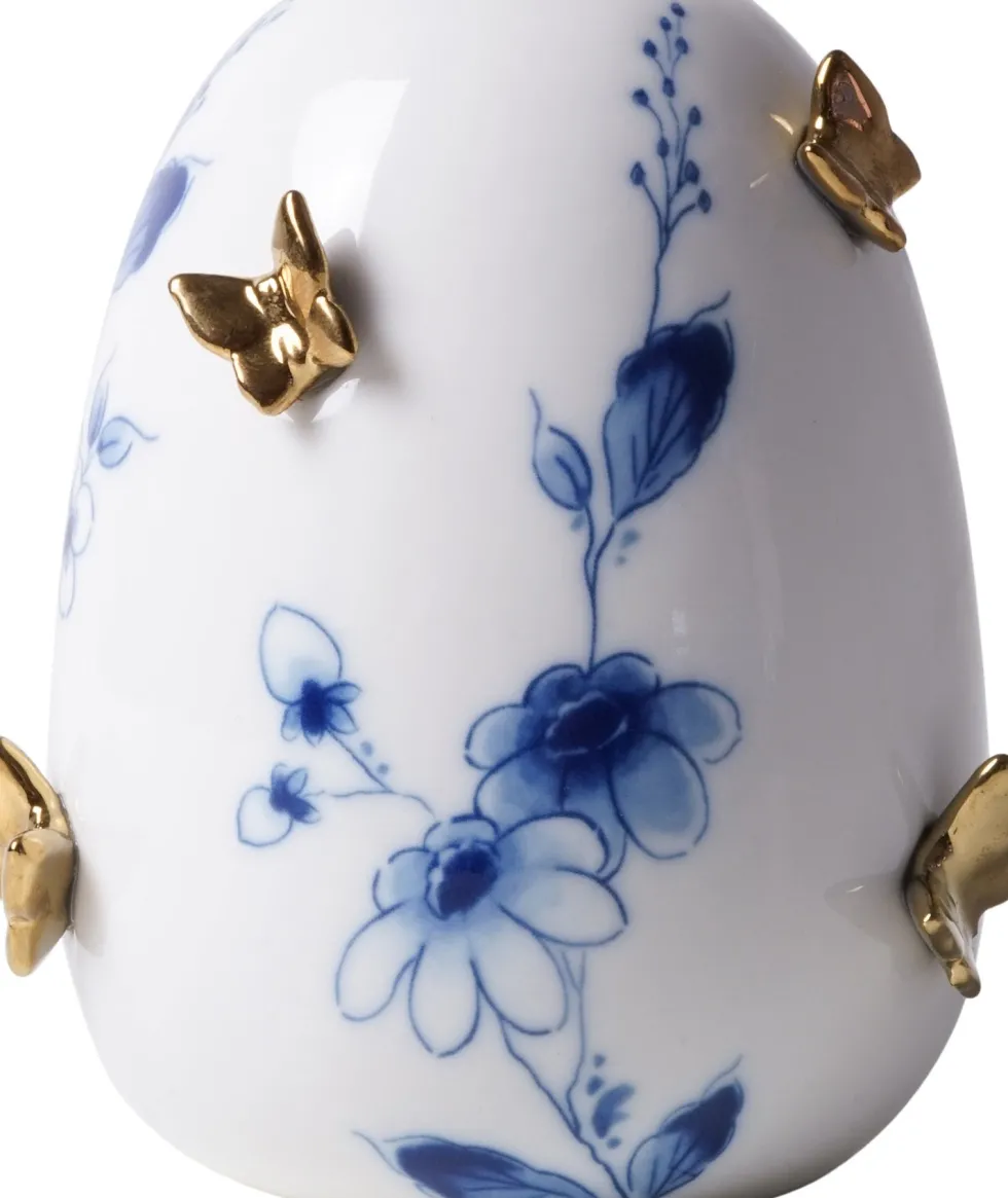 Heinen Delfts Blauw vaas Vlindergoud wit / blauw D 10,7 H 14 cm