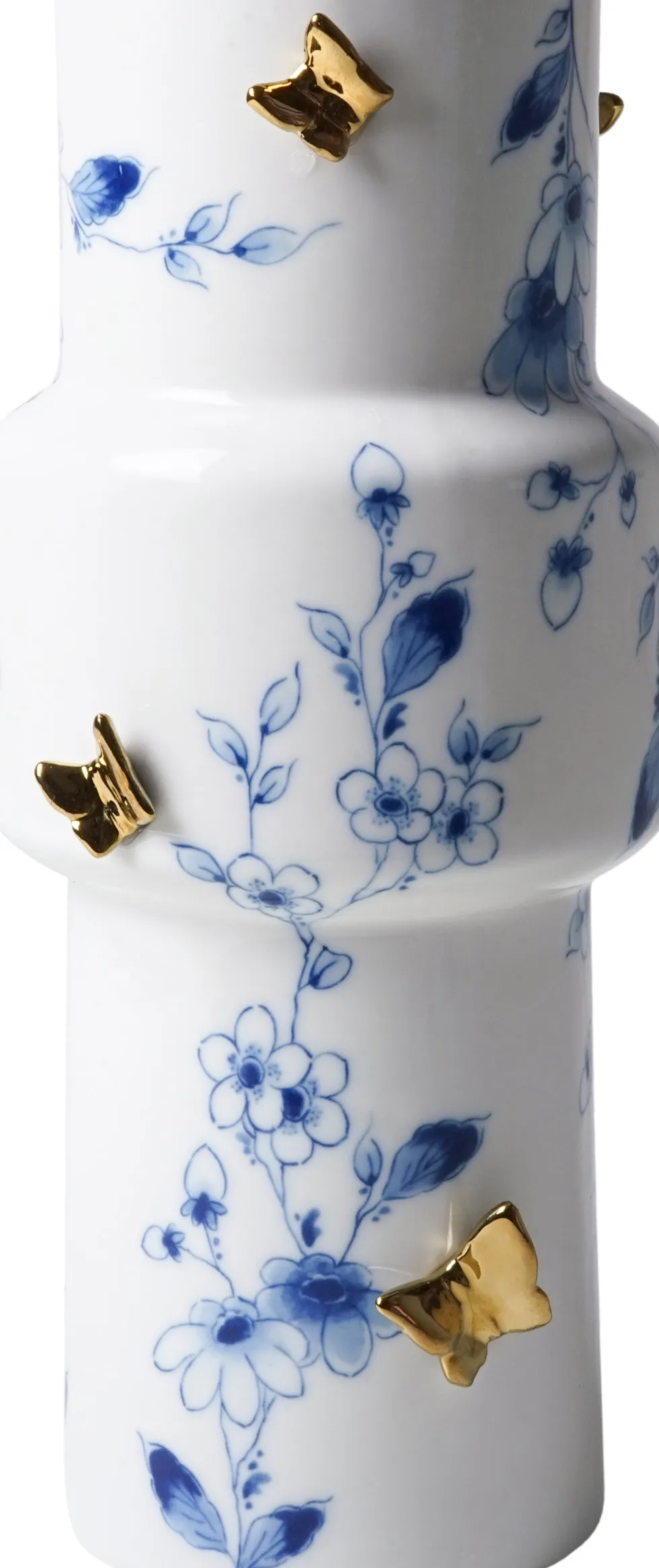 Heinen Delfts Blauw vaas Vlindergoud wit / blauw D 11 H 25,5 cm