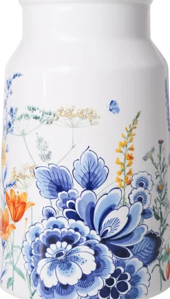 Heinen Delfts Blauw vaas Wildbloemen wit / blauw D 19 H 30 cm