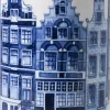 Heinen Delfts Blauw vaas wit / blauw Huisjes D 13 H 31 cm