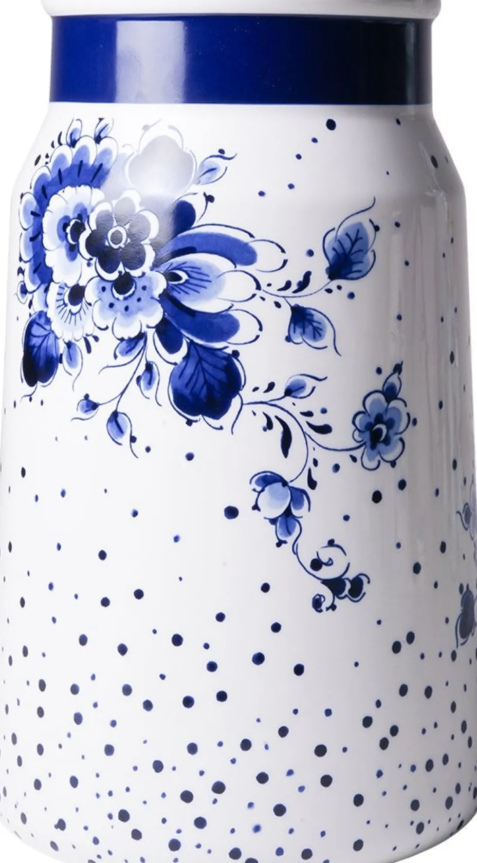 Heinen Delfts Blauw vaas wit / blauw Blauwe Stip D 15 H 25,5 cm