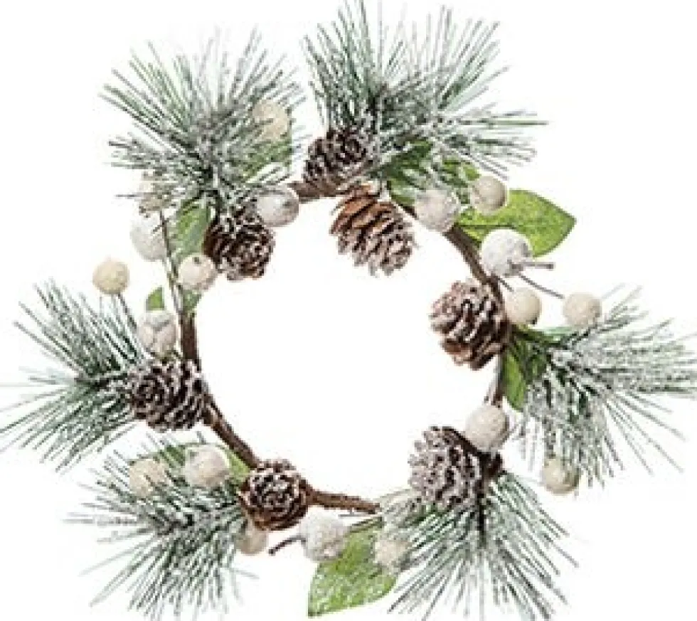 Hogewoning Seasonal kerstkrans besneewd wit met dennenappel D 20 H 4 cm