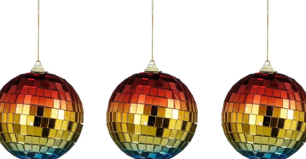 House of Seasons kerstbal Disko regenboog D 8 cm 3 stuks