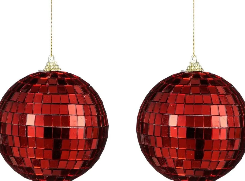 House of Seasons kerstbal Disko rood D 10 cm 2 stuks