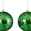 House of Seasons kerstbal Disko groen D 10 cm 2 stuks
