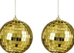 House of Seasons kerstbal Disko goud D 10 cm 2 stuks