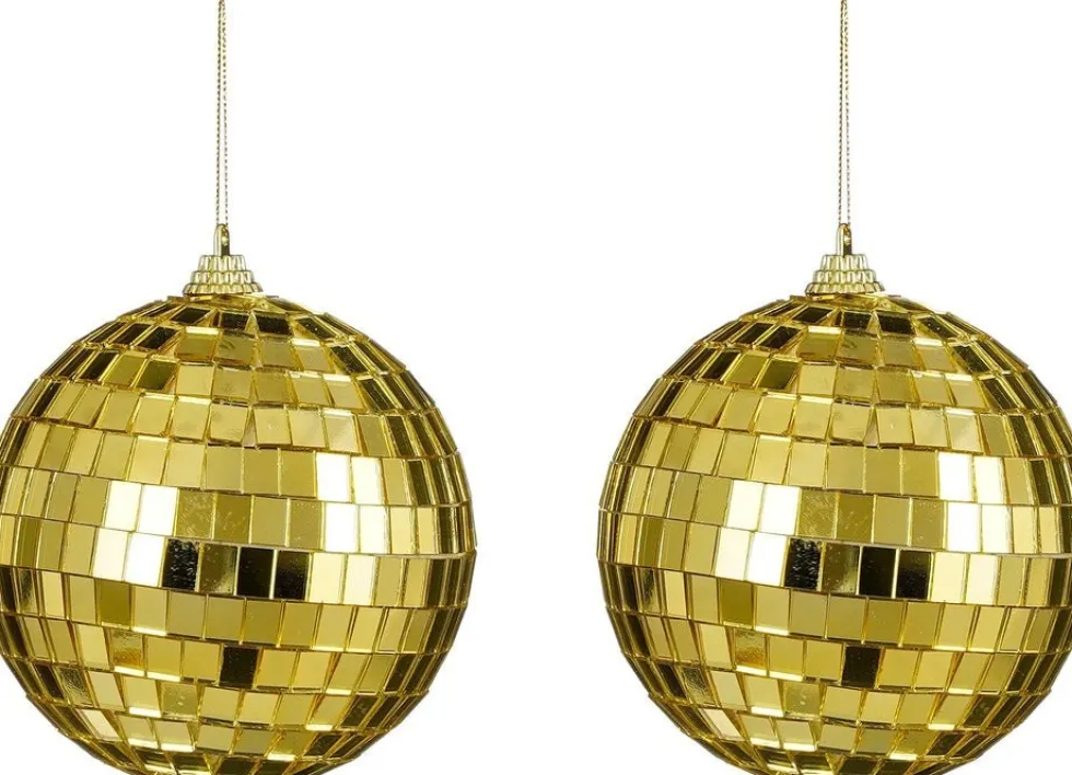 House of Seasons kerstbal Disko goud D 10 cm 2 stuks
