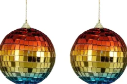 House of Seasons kerstbal Disko regenboog D 10 cm 2 stuks