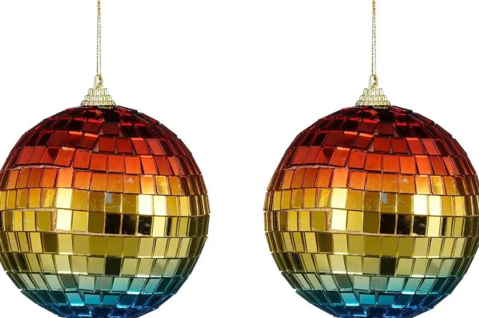 House of Seasons kerstbal Disko regenboog D 10 cm 2 stuks