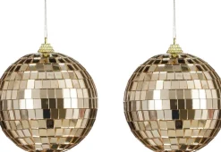 House of Seasons kerstbal Disko beige D 10 cm 2 stuks