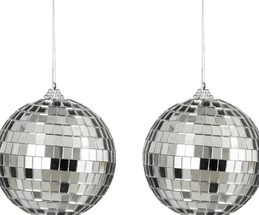 House of Seasons kerstbal Disko zilver D 10 cm 2 stuks