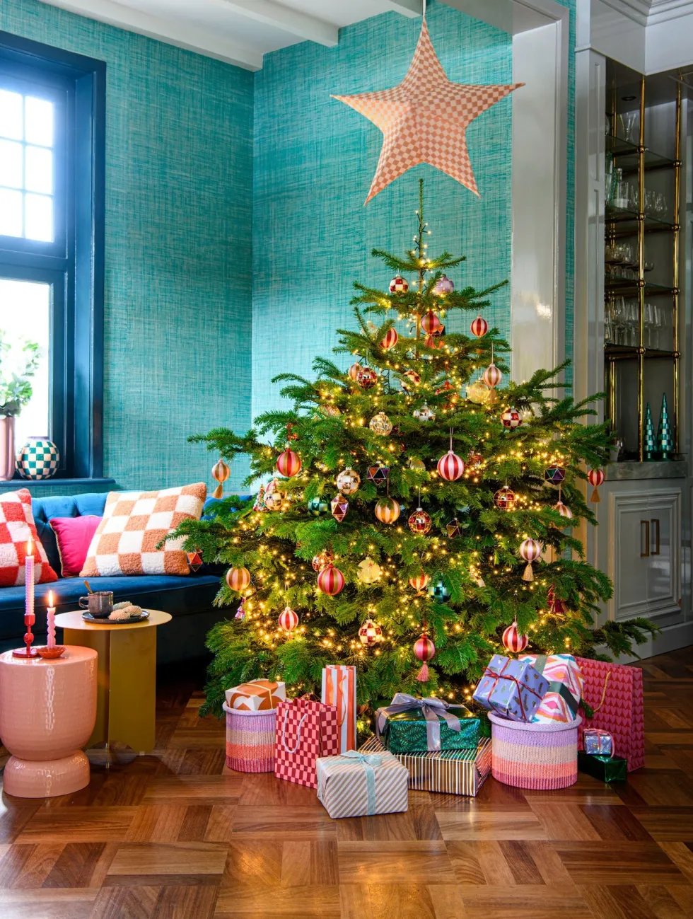 House of Seasons kerstbal Jolly goud / roze D 8 H 14 cm