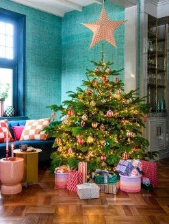 House of Seasons kerstbal Jolly goud / roze D 10 cm