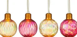 House of Seasons kerstbal Tobias rood / goud met verlichting D 8 cm 4 stuks