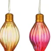 House of Seasons kerstbal Tobias druppel rood / goud met verlichting 7 x 7 x 15 cm 4 stuks
