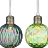 House of Seasons kerstbal Tobias groen / blauw met verlichting D 8 cm 4 stuks