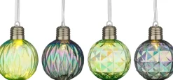 House of Seasons kerstbal Tobias groen / blauw met verlichting D 8 cm 4 stuks