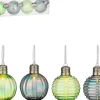 House of Seasons kerstbal Tobias blauw / groen met verlichting D 8 cm 4 stuks