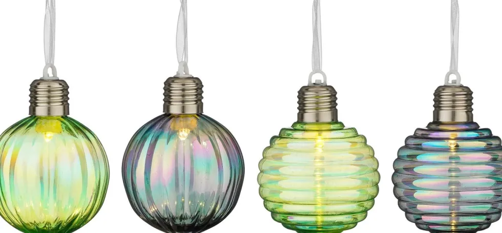 House of Seasons kerstbal Tobias blauw / groen met verlichting D 8 cm 4 stuks