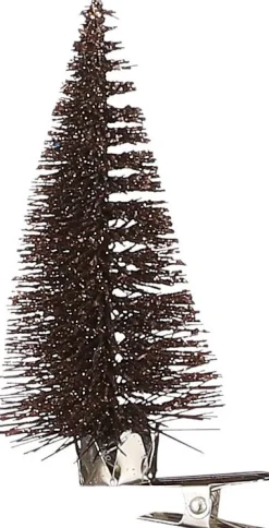 House of Seasons kerstclip boom bruin D 4 H 9 cm 6 stuks