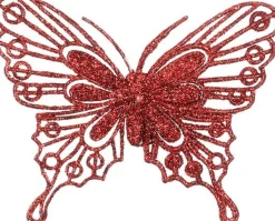 House of Seasons kerstclip Feline vlinder rood 10 x 8 cm 3 stuks