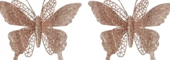 House of Seasons kerstclip vlinder goud 16 x 11 x 2,5 cm 2 stuks