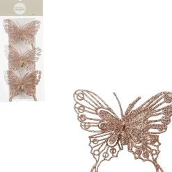 House of Seasons kerstclip vlinder goud 10 x 8 x 2,5 cm 3 stuks