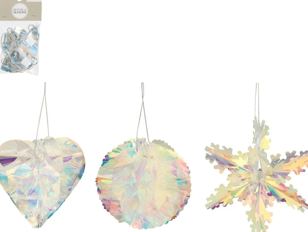 House of Seasons kerst ornament Riku iriserend D 10 cm 6 stuks