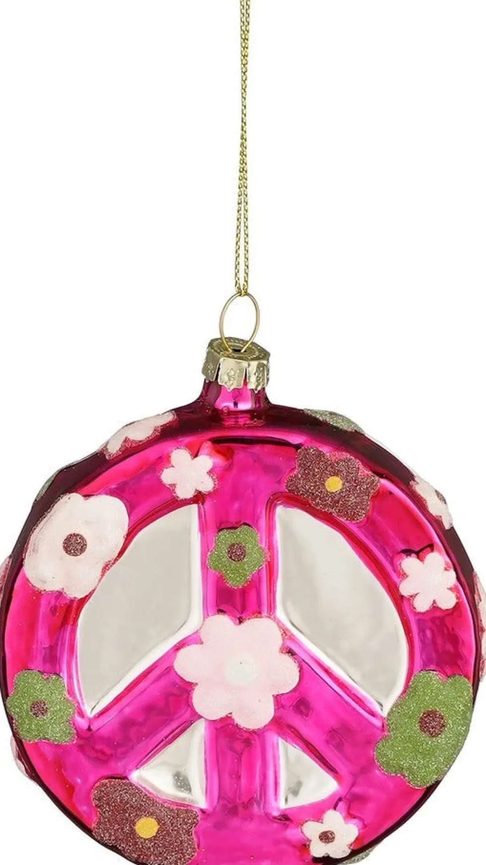 House of Seasons kerst ornament Disco peace roze 9 x 9 x 3 cm